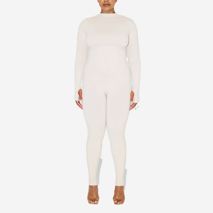 KHY SEAMLESS MOCK NECK LONG SLEEVE STONE