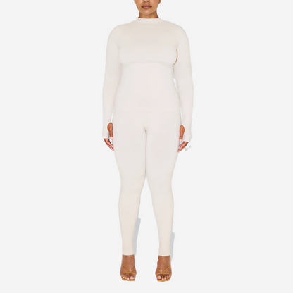 KHY SEAMLESS MOCK NECK LONG SLEEVE STONE