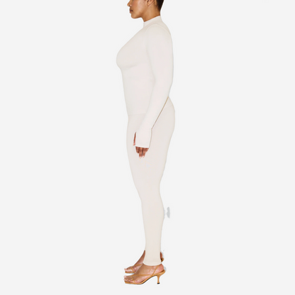 KHY SEAMLESS MOCK NECK LONG SLEEVE STONE