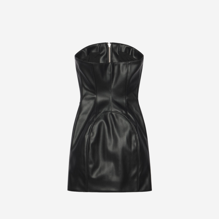 KHY X NAMILIA FAUX LEATHER STRAPLESS MINI DRESS BLACK