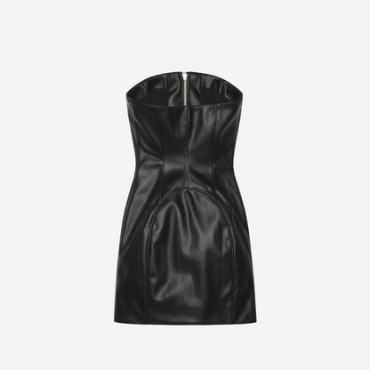 KHY X NAMILIA FAUX LEATHER STRAPLESS MINI DRESS BLACK