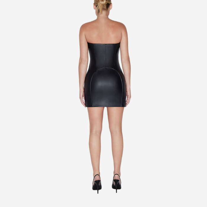 KHY X NAMILIA FAUX LEATHER STRAPLESS MINI DRESS BLACK