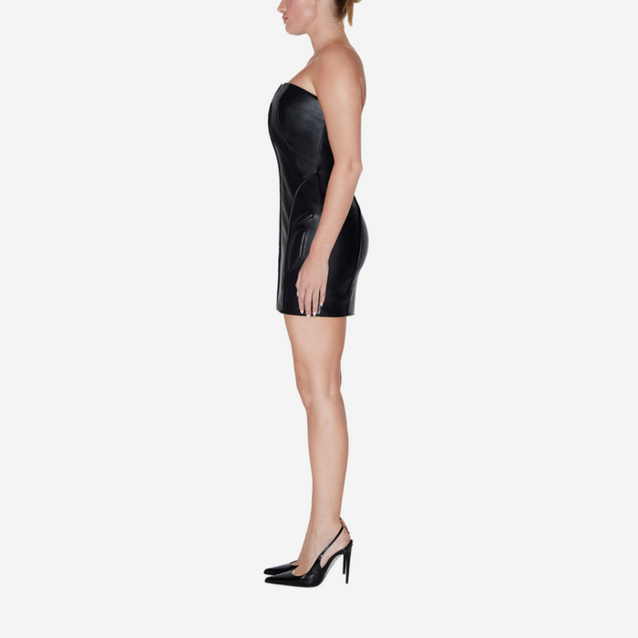 KHY X NAMILIA FAUX LEATHER STRAPLESS MINI DRESS BLACK