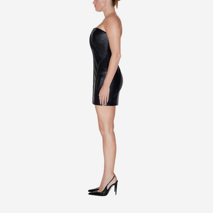 KHY X NAMILIA FAUX LEATHER STRAPLESS MINI DRESS BLACK