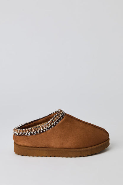 Kids Faux Suede Embroidered Slippers