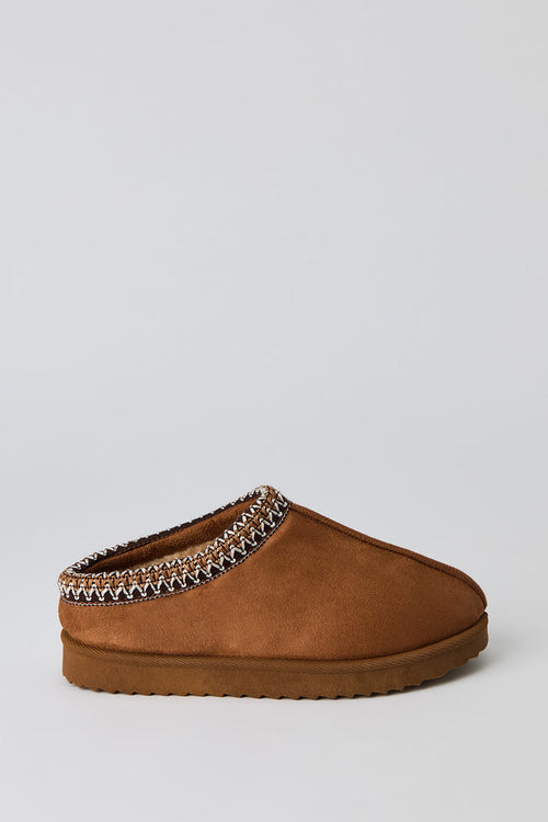 Kids Faux Suede Embroidered Slippers