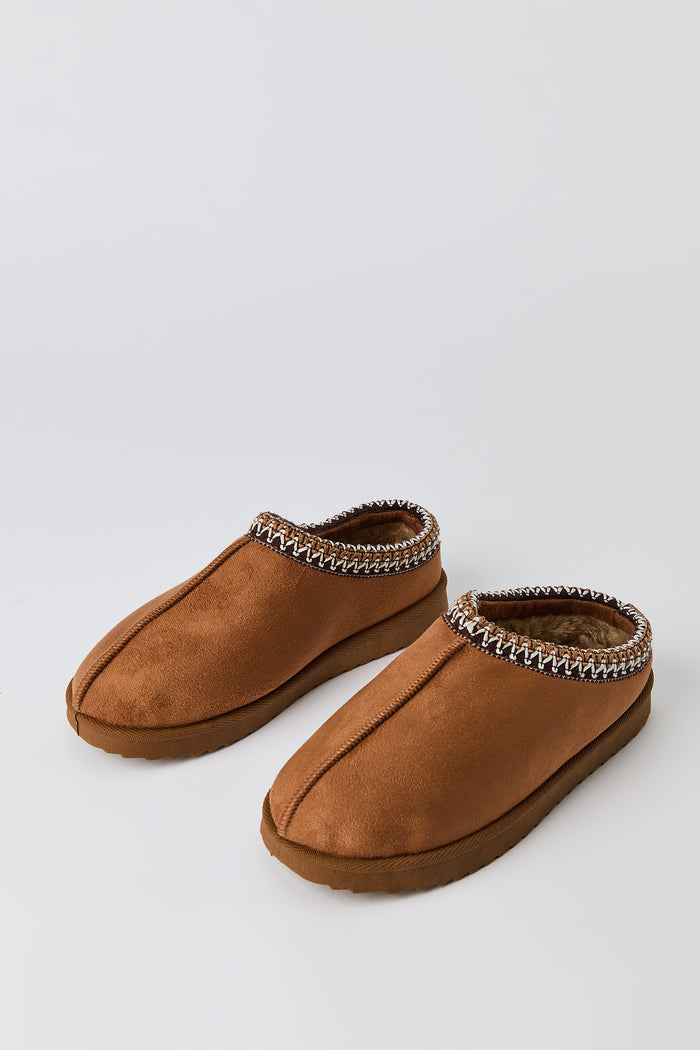 Kids Faux Suede Embroidered Slippers