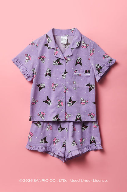 Kuromi™ & My Melody™ Girls Button-Up Top & Short Pajama Set