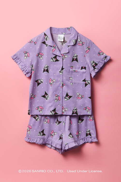 Kuromi™ & My Melody™ Girls Button-Up Top & Short Pajama Set