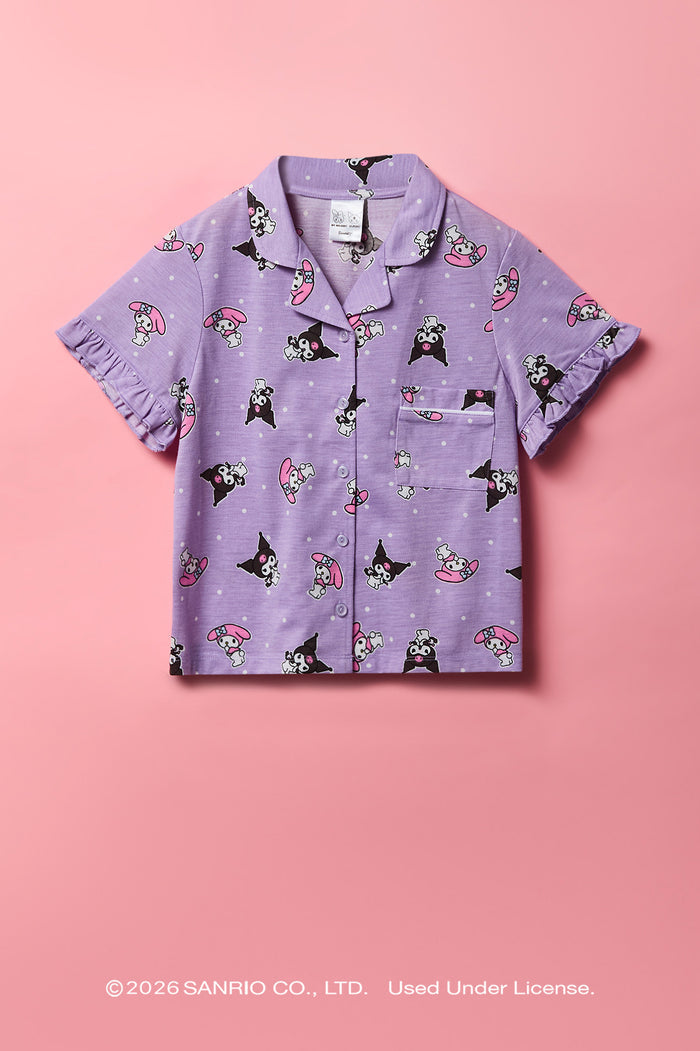 Kuromi™ & My Melody™ Girls Button-Up Top & Short Pajama Set