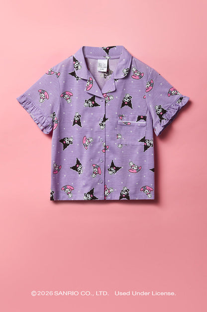 Kuromi™ & My Melody™ Girls Button-Up Top & Short Pajama Set
