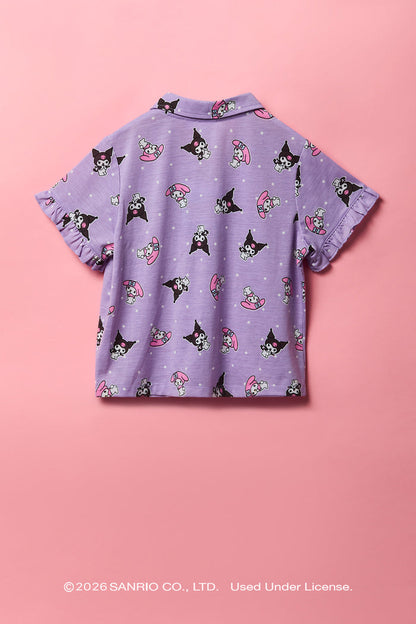 Kuromi™ & My Melody™ Girls Button-Up Top & Short Pajama Set