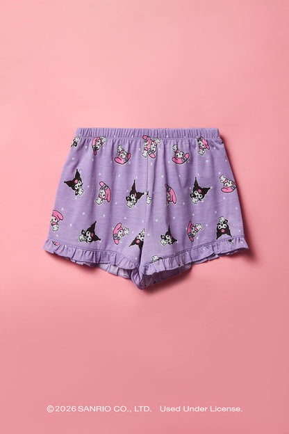 Kuromi™ & My Melody™ Girls Button-Up Top & Short Pajama Set