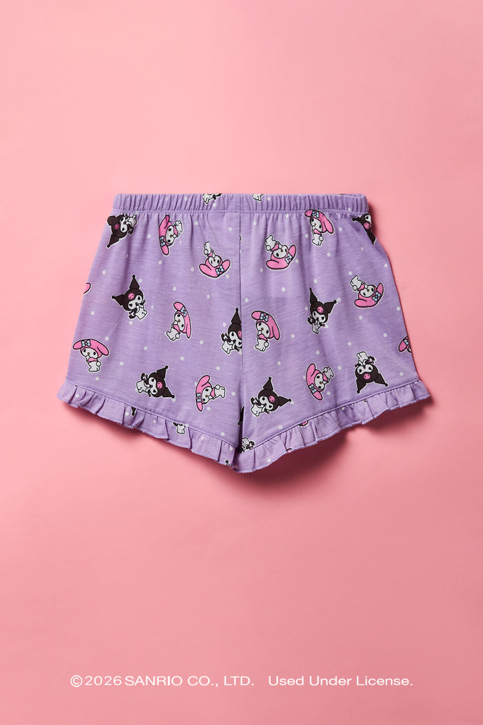 Kuromi™ & My Melody™ Girls Button-Up Top & Short Pajama Set
