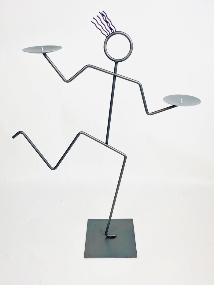 Large Vintage Postmodern Metal Candle Holder