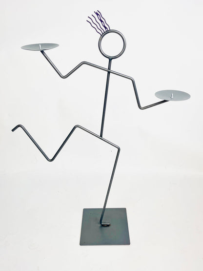 Large Vintage Postmodern Metal Candle Holder