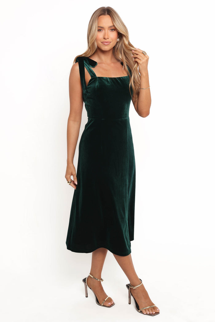 Petal and Pup USA DRESSES Laurel Velvet Midi Dress - Emerald Green