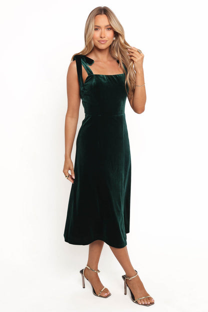 Petal and Pup USA DRESSES Laurel Velvet Midi Dress - Emerald Green