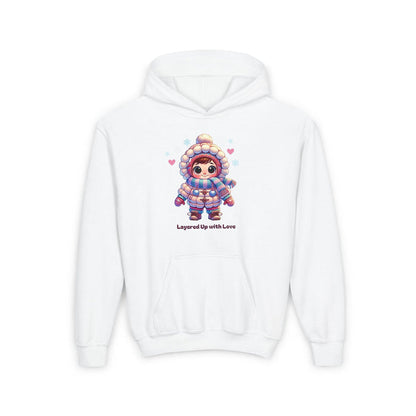 Layered Up with Love (girl) - Cozy Comfort for Kids! ❄️💖 Youth Heavy Blend Hooded Sweatshirt - Whippie's