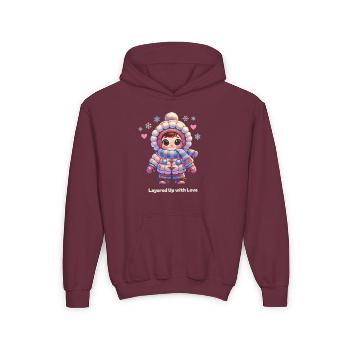 Layered Up with Love (girl) - Cozy Comfort for Kids! ❄️💖 Youth Heavy Blend Hooded Sweatshirt - Whippie's