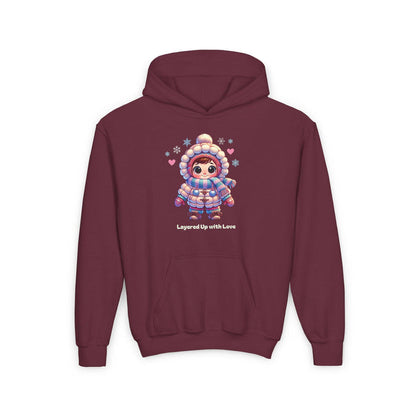 Layered Up with Love (girl) - Cozy Comfort for Kids! ❄️💖 Youth Heavy Blend Hooded Sweatshirt - Whippie's