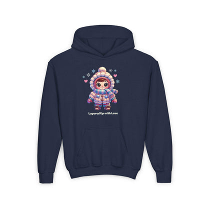Layered Up with Love (girl) - Cozy Comfort for Kids! ❄️💖 Youth Heavy Blend Hooded Sweatshirt - Whippie's