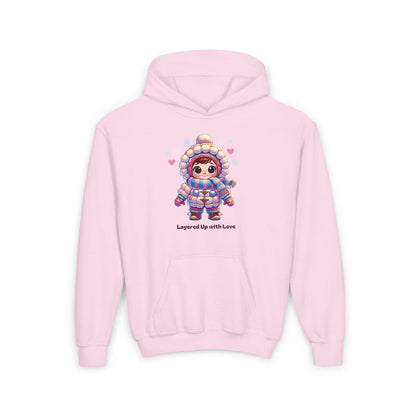 Layered Up with Love (girl) - Cozy Comfort for Kids! ❄️💖 Youth Heavy Blend Hooded Sweatshirt - Whippie's