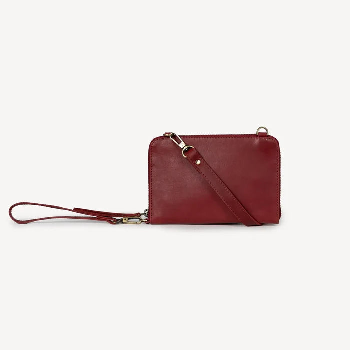 Leather Crossbody Wallet- Cherry