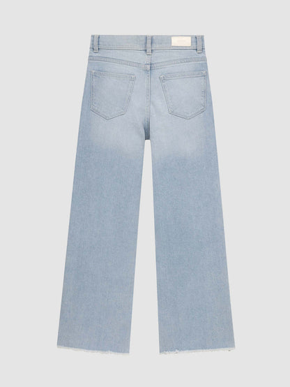 DL1961 girls' Lily Wide Leg jeans in light blue 'Poolside', flat back view.