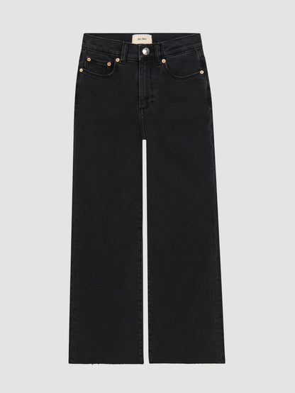 DL1961 girls' Lily Wide Leg jeans in washed black 'Nightshade', flat front view.