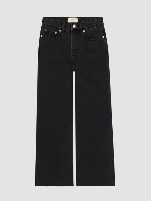 DL1961 girls' Lily Wide Leg jeans in washed black 'Nightshade', flat front view.