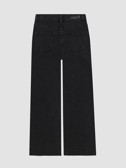 DL1961 girls' Lily Wide Leg jeans in washed black 'Nightshade', flat back view.
