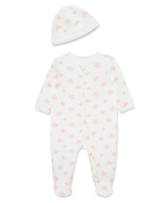 Little Me Dainty Flowers Quilted Footie w/ Hat