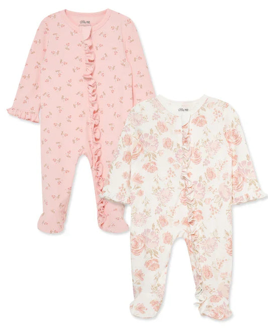 Little Me Fabulous Floral 2-Way-Zip Footies 2-Pack