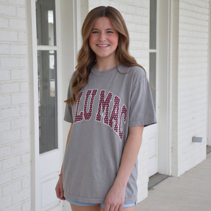 LM-Maroon/White Polka Dot Granite Comfort Colors Tee