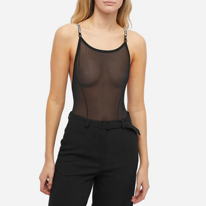 OFF-WHITE LOGO BAND MESH CROSSED BODYSUIT