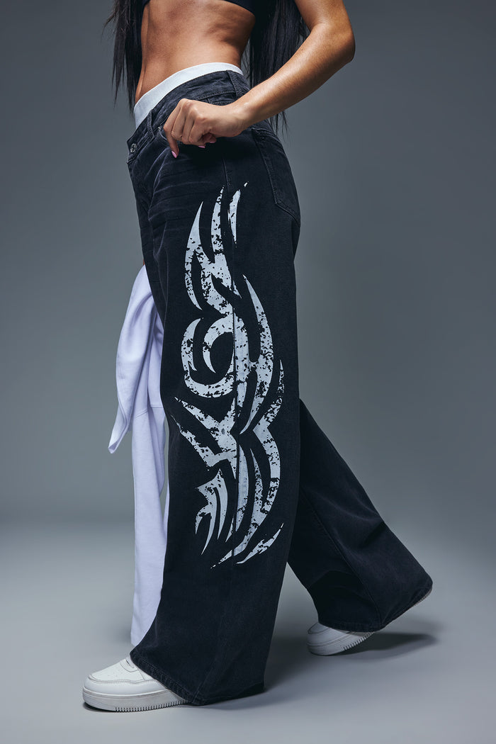 London Low Rise Printed Super Baggy Jean