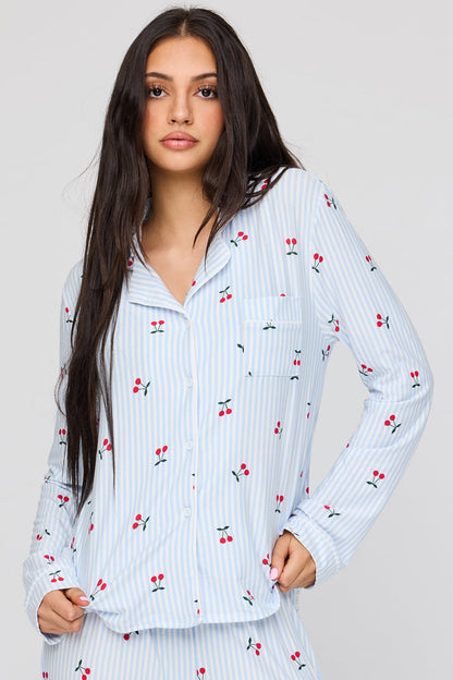Long Sleeve Button-Up Top & Pant Pajama Set