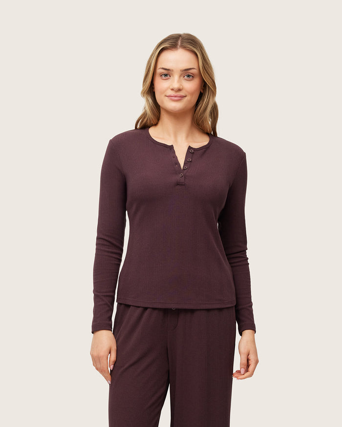 Long Sleeve Henley Top - Mulberry