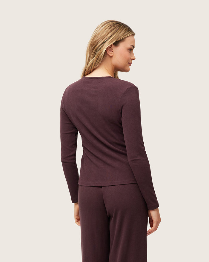 Long Sleeve Henley Top - Mulberry