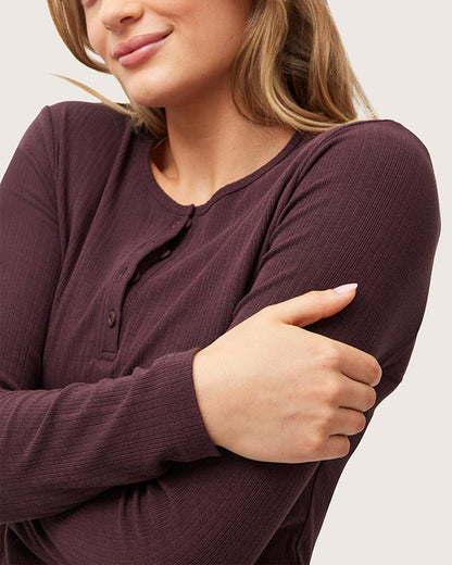Long Sleeve Henley Top - Mulberry