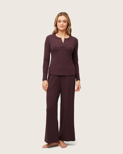 Long Sleeve Henley Top - Mulberry