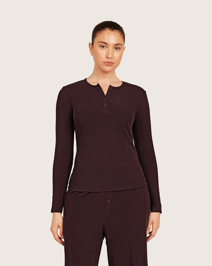 Long Sleeve Henley Top - Mulberry