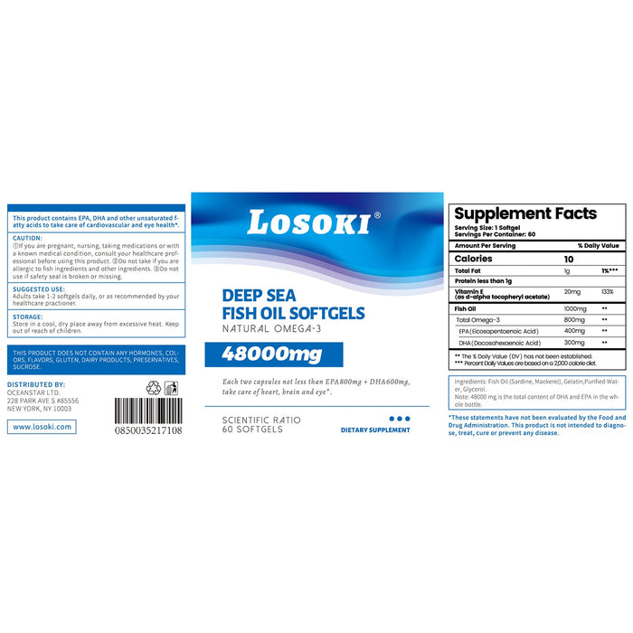 LOSOKI Deep-Sea Fish Oil Softgels 48000mg Dietary Supplement - myernk