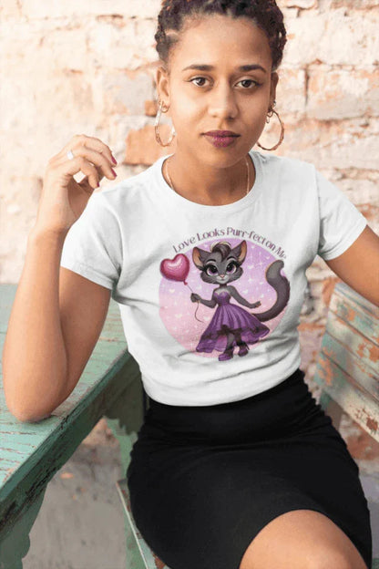 💖 Love Looks Purr-fect on Me 😻 Women's Boyfriend Tee ✨ Feline fine and ready to shine! - Whippie's