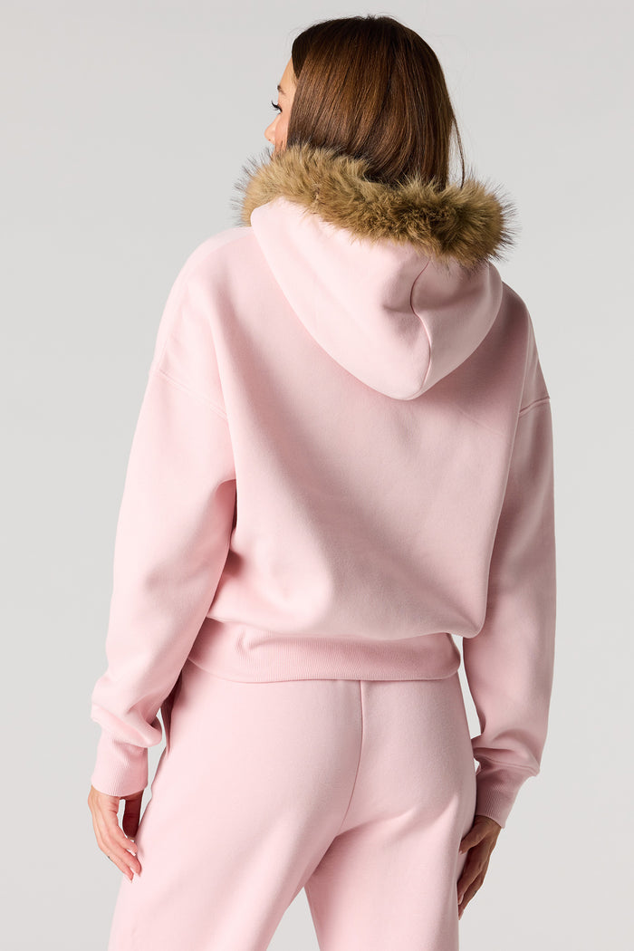 Luxe Fleece Fur Trim Boyfriend Zip Hoodie