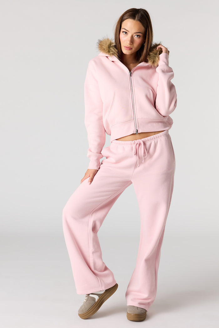 Luxe Fleece Fur Trim Boyfriend Zip Hoodie