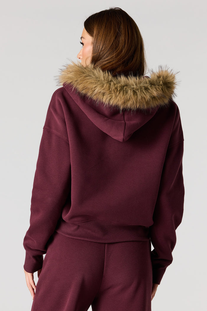Luxe Fleece Fur Trim Boyfriend Zip Hoodie