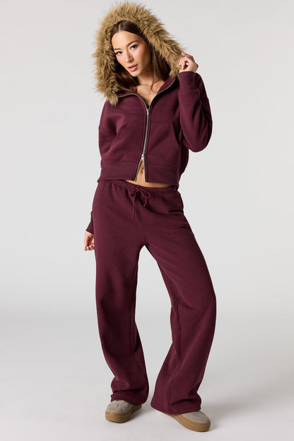 Luxe Fleece Fur Trim Boyfriend Zip Hoodie
