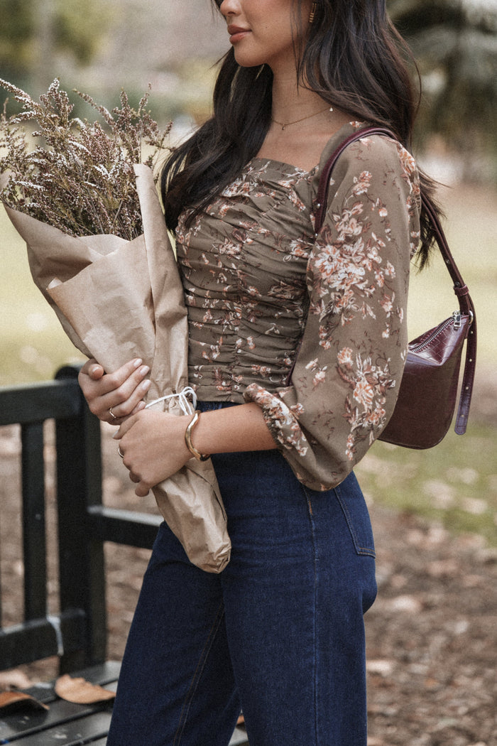 Petal and Pup USA TOPS Maia Long Sleeve Top - Olive Floral